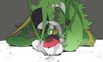  animal_focus animalization baseball_cap black_hat fighting full_body green_fur grey_background grey_fur hat highres hilbert_(pokemon) jewelry looking_at_another mieaowu minccino n_(pokemon) necklace plant pokemon pokemon_(creature) pokemon_black_and_white red_hat serperior simple_background vines 