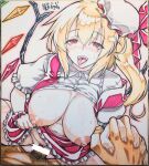  1boy 1girl alternate_breast_size_(larger) artist_name bar_censor blonde_hair blush bow bow_panties breasts censored clothes_lift clothing_aside commentary_request commission cowgirl_position crystal crystal_wings dated drooling fangs flandre_scarlet frilled_wrist_cuffs frills hair_between_eyes happy_sex hat hat_bow hetero highres holding_hands huge_breasts interlocked_fingers long_hair looking_at_viewer male_pubic_hair mob_cap multicolored_wings nipples one_side_up open_clothes open_mouth open_vest ouma_tokiichi panties panties_aside penis pixiv_commission pov pubic_hair puffy_short_sleeves puffy_sleeves pussy_juice red_bow red_eyes red_nails red_skirt red_vest red_wrist_cuffs saliva sex shikishi shirt_lift short_sleeves skirt skirt_set straddling tongue tongue_out touhou traditional_media translation_request underwear vaginal vest white_hat white_panties wings wrist_cuffs 