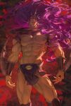  1boy arm_blade battle_tendency bracelet commentary earrings eyeshadow floating_hair hair_spread_out highres jewelry jojo_no_kimyou_na_bouken kars_(jojo) loincloth long_hair makeup mevos muscular muscular_male no_shirt topless_male very_long_hair wavy_hair weapon 