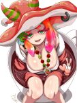  1boy 1girl breasts cleavage coffee collarbone colored_eyelashes commentary craymond_(splatoon) cup flow_(splatoon) gradient_hair highres in_container in_cup jewelry large_breasts low_neckline multicolored_hair necklace open_mouth orange_hair partially_submerged pink_hair sea_slug_ears sea_slug_girl shirt solo_focus splatoon_(series) splatoon_2 t2ukmyjm tentacle_hair white_shirt 