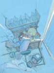  2boys backpack bag bedroom blanket book commentary_request crack_of_light desk from_above fujiko_f_fujio_(character) highres indoors kiteretsu_daihyakka korosuke male_focus multiple_boys open_mouth sitting sleeping sleeping_on_desk sutaneko trash_can visor_cap window 