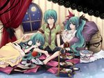  1girl apple aqua_eyes aqua_hair book food fruit genderswap genderswap_(ftm) hand_mirror hatsune_miku hatsune_mikuo long_hair lying mirror necktie romeo_to_cinderella_(vocaloid) sitting sweets thighhighs twintails very_long_hair vocaloid world_is_mine_(vocaloid) yashiro29 