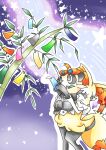 2016 :o absurd_res ambiguous_anthro ambiguous_gender anthro bamboo bodily_fluids braixen canid chikunoyurigo digital_drawing_(artwork) digital_media_(artwork) digitigrade dipstick_tail duo eyewear eyewear_on_head female_(lore) front_view generation_6_pokemon hi_res holding_another holding_object holding_paper japanese_description leaf leaf_in_mouth male_(lore) mammal markings milky_way nintendo object_in_tail on_one_leg open_mouth outline outside pancham paper pokemon pokemon_(species) serena's_delphox serena's_pancham snout standing star_polygon stick stick_in_tail sunglasses sunglasses_on_head sweat sweatdrop tail tail_markings tanabata tanzaku three-quarter_view translated_description wearing_sunglasses