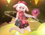  1girl animal_ears asayuba bag barefoot beret breasts brown_shorts closed_mouth commentary english_commentary explosive floating floppy_ears frilled_shorts frills full_body grenade grenadier_rabbit handbag hat highres looking_at_viewer magic_circle rabbit_and_steel rabbit_ears rabbit_girl red_eyes red_hat red_sweater short_hair shorts sleeveless sleeveless_sweater sleeveless_turtleneck small_breasts smile solo sweater toenails turtleneck twitter_username white_hair yellow_background 