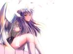  angel_beats! gray_hair kneehighs long_hair ponytail skirt tachibana_kanade tenshi wings yellow_eyes 