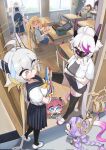  6+girls ahoge bento blonde_hair blue_skirt blush blush_stickers bread breasts bullying cake character_request chibi choker commentary_request crepe_(trickcal) cucumber desk detached_wings erpin_(trickcal) fang food food_theft gold_halo gold_tiara grey_eyes grey_hair halo halo_behind_head headband highres holding holding_bento humanization humanoid_robot joints korean_commentary kyuri_(trickcal) large_breasts long_hair looking_at_viewer low_twintails mask medium_hair miniskirt mouth_mask multicolored_hair multiple_girls multiple_halos neckerchief open_mouth pleated_skirt pointy_ears red_eyes renewa_(r41)_(trickcal) renewa_(trickcal) robot robot_girl robot_joints sailor_collar sari_(trickcal) school_desk school_uniform semi-rimless_eyewear serafuku shirt short_hair sibeoji skirt smile socks streaked_hair summer_uniform thighhighs trickcal twintails uros_(trickcal) very_long_hair white_hair white_sailor_collar white_shirt wings yomi_(trickcal) 