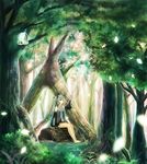  amemura_(caramelo) aqua_hair bad_id bad_pixiv_id barefoot detached_sleeves forest hatsune_miku long_hair nature sitting solo vocaloid 