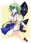  ahoge dual_wielding fan green_hair holding kusano_(torisukerabasu) long_hair original solo 
