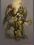 2011 4_ears 4_legs anthro armlet armor artist_name boots bottomwear bracelet breast_armor breasts chain chain_jewelry clawed_boots clawed_gauntlets clothed clothing egyptian egyptian_clothing egyptian_headdress egyptian_mythology feathered_wings feathers felid female footwear furred_ears gold_(metal) gold_armband gold_armor gold_armwear gold_chain gold_chain_jewelry headdress headgear holding_melee_weapon holding_object holding_weapon humanoid_upper_body hybrid jewelry kelly_aleshire loincloth looking_at_viewer mammal melee_weapon middle_eastern_mythology multi_ear mythological_creature mythological_sphinx mythology navel nipple_covers pale_skin polearm sandals scythe segmented_armor shoes skimpy solo spread_wings steam stinger stinger_tail tail tapestry taur text unconvincing_armor weapon wings