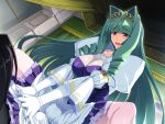  1boy 1girl aqua_hair blush breasts bulge cameltoe cleavage covered_nipples cowgirl_position dress drill_hair drooling dutch_angle elbow_gloves erection erection_under_clothes fishnets game_asset girl_on_top gloves gold_tiara green_hair hair_intakes hetero himekishi_olivia humping inoino large_breasts long_hair non-web_source official_art olivia_lindegald open_mouth puffy_sleeves purple_eyes self-datamine sitting sitting_on_person smile solo_focus spread_legs straddling tiara variant_set very_long_hair visual_novel_cg white_dress white_gloves 
