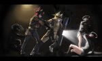  5girls absurdres animal_ears armor assault_rifle bare_legs baseball_cap bicycle_helmet black_background black_hair black_jacket black_pants black_shirt blonde_hair blue_archive bulletproof_vest closed_mouth commentary earmuffs english_commentary fallen_down flashlight fox_ears fox_girl fox_platoon_(blue_archive) from_side full_body glock gloves green_eyes green_halo grey_skirt grin gun h&amp;k_hk416 h&amp;k_ump halo handgun hat helmet helmet_gangster_(blue_archive) highres holding holding_weapon holster incredibly_absurdres jacket knee_pads kurumi_(blue_archive) military multiple_girls odi pants red_gloves red_halo rifle running sailor_collar shield shin_guards shirt shoes shoulder_guard simple_background skirt smile sneakers submachine_gun tactical_clothes tactical_gloves thigh_holster weapon white_halo yukino_(blue_archive) 