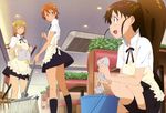  absurdres adachi_shingo apron highres inami_mahiru kneehighs long_legs multiple_girls nyantype socks taneshima_popura todoroki_yachiyo waitress working!! 