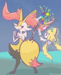 2016 aliasing ambiguous_anthro ambiguous_gender anthro bamboo binary_drawing biped braixen canid cute_fangs digital_drawing_(artwork) digital_media_(artwork) digitigrade dipstick_tail duo eyelashes fangs female_(lore) floating full-length_portrait gd-058 generation_3_pokemon generation_6_pokemon hands_together inferior_version_at_source japanese_description jirachi leaf legendary_pokemon looking_at_another looking_back looking_back_at_another mammal markings nintendo object_in_tail open_mouth open_smile outside poke_puff pokeball pokemon pokemon_(species) portrait rear_view scribbles simple_background sky smile sparkles standing star star_polygon starry_sky stick stick_in_tail tail tail_markings tanabata tanzaku teeth translated_description