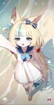  1girl :3 absurdres ahoge animal_ear_fluff animal_ears arm_above_head arm_up armpits barefoot beach bikini bikini_under_clothes blonde_hair blue_bikini blue_bow blue_eyes blue_nails blue_neckerchief blue_sailor_collar blue_streaks blunt_bangs bow cat_ears character_name collarbone commentary crab day dress fake_phone_screenshot fake_screenshot fake_video fins fish_girl fish_tail flat_chest footprints foreshortening frilled_dress frilled_sailor_collar frills from_above full_body gwi_dong_nyang hair_bow hair_ornament highres indie_virtual_youtuber kaniki_(sameko_saba) lens_flare lifebuoy_hair_ornament long_hair looking_up low_twintails media_player_interface multicolored_bikini multicolored_hair nail_polish neckerchief one_side_up open_mouth outdoors paper_boat sailor_collar sailor_dress sameko_saba sameko_saba_(1st_costume) sameko_saba_(fish) sand shadow short_dress sleeveless sleeveless_dress smile solo streaked_hair striped_bikini striped_bow striped_clothes swimsuit tail toenail_polish toenails twintails two-tone_bikini untranslatable_commentary v-shaped_eyebrows variant_set very_long_hair vignetting virtual_youtuber walking water waves white_bikini white_dress white_streaks 