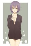  bad_id bad_pixiv_id bangs brown_eyes cardigan glasses grey_hair ma_(ma-04) nagato_yuki naked_cardigan no_bra short_hair solo suzumiya_haruhi_no_yuuutsu 