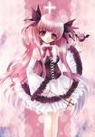  bat_wings cross detached_sleeves dress e~ji frills original pink_eyes pink_hair solo twintails wings 