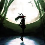  animal_ears bad_id bad_pixiv_id bunny_ears dark floating full_moon glowing glowing_eyes horror_(theme) long_hair long_sleeves moon night reisen_udongein_inaba shadow shoes silhouette solo touhou yukataro 