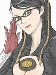  bayonetta bayonetta_(character) black_hair cleavage_cutout glasses grey_eyes hoby long_hair mole 