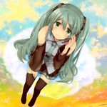  aqua_eyes aqua_hair bad_id bad_pixiv_id cellphone fujita_yamari hands hatsune_miku legs long_hair necktie phone sitting solo tears thighhighs twintails vocaloid 