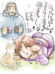  blush brown_hair cat coffee coffee_mug eyes_closed geru_(anorexia) geru_(pixiv54885) grey_hair sengoku_musou sengoku_musou_2 shimazu_yoshihiro short_hair tachibana_ginchiyo 