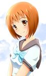  bad_id bad_pixiv_id blush brown_eyes brown_hair hagiwara_yukiho idolmaster idolmaster_(classic) kinayuu school_uniform serafuku short_hair smile solo 