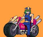  animated animated_gif bkub_(style) ground_vehicle hokuto_no_ken jagi lowres motor_vehicle motorcycle muscle parody sakuemon shiki_eiki solo style_parody touhou 