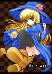  bad_id bad_pixiv_id banned_artist blonde_hair blue_eyes broom copyright_request dress hat long_hair panties shikano_sumiaki solo thighhighs underwear witch_hat 