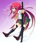  bow katana legs long_hair munashi_mujou red_hair shakugan_no_shana shana solo sword thighhighs weapon zettai_ryouiki 