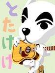  acoustic_guitar artist_request character_name dog doubutsu_no_mori furry green_background guitar instrument lowres male_focus no_humans sitting solo stool totakeke 
