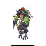  animated animated_gif black_hair crow_tengu exet feathered_wings feathers flapping full_body harpy hat idle_animation lowres monster_girl monster_girl_encyclopedia open_mouth pixel_art red_eyes skirt sprites tengu tokin_hat transparent_background wings 