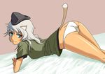  animal_ears ass bed blue_eyes giuseppina_ciuinni grey_hair hat military military_uniform panties rison solo tail underwear uniform world_witches_series 