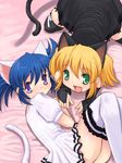  all_fours animal_ears cat_ears fingerless_gloves gloves katatsuka_kouji multiple_girls original tail thighhighs 