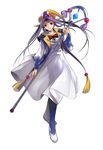  dress earrings game_arts grandia grandia_online hat jewelry liete liete_(grandia) official_art pointy_ears purple_eyes purple_hair staff violet_eyes 