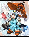  :p bad_id bad_pixiv_id blue_hair food_themed_clothes halloween kotomuke_fuurin one_eye_closed red_eyes short_hair solo tatara_kogasa tongue tongue_out touhou umbrella zoom_layer 