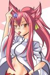  :p animal_ears arc_system_works blazblue blush breasts candy cat_ears glasses kokonoe kokonoe_(blazblue) labcoat lollipop long_hair navel pink_hair ponytail ribbon tongue tongue_out yellow_ribbon yumenoko_nagaya 