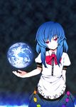  bad_id bad_pixiv_id blue_hair earth giantess head_tilt hinanawi_tenshi long_hair nanatsume no_hat no_headwear red_eyes smile solo touhou 