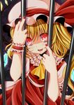  bars blonde_hair flandre_scarlet hat nail_polish one_side_up pengin_guriko red_eyes red_nails solo touhou wrist_cuffs 