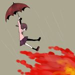  fire highres madotsuki pink_shirt purple_skirt rain recto shirt skirt solo umbrella umbrella_riding yume_nikki 