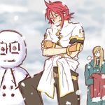  blush breath cold jade_curtiss lowres luke_fon_fabre red_hair redhead snow snowman tales_of_(series) tales_of_the_abyss winter 