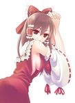  bad_id bad_pixiv_id bow breasts brown_hair detached_sleeves douji hakurei_reimu large_breasts red_eyes short_hair sideboob solo touhou 