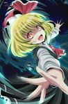  blonde_hair fang foreshortening hair_ribbon hands open_mouth pengin_guriko red_eyes ribbon rumia short_hair solo touhou 