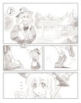  ao_usagi comic eighth_note greyscale hakurei_reimu kirisame_marisa monochrome multiple_girls musical_note silent_comic speech_bubble spoken_musical_note touhou 