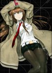  belt brown_hair grey_eyes jacket long_hair lying makise_kurisu mizuki_makoto necktie pantyhose red_neckwear solo steins;gate thighs 