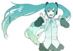  aqua aqua_eyes aqua_hair artist_request bird gradient hands hatsune_miku headset long_hair monochrome necktie open_mouth simple_background skirt solo spot_color twintails vocaloid 