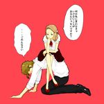  1girl baccano! bow brown_hair closed_eyes crossed_legs dominatrix eve_genoard girl_on_top hair_ribbon high_heels kneeling lowres luck_gandor masope_(stmtyn) ribbon shoes sitting skirt source_request translation_request 