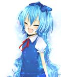  alternate_hairstyle bad_id bad_pixiv_id blue_hair bow cirno closed_eyes long_hair open_mouth solo touhou very_long_hair you_zasshoku 