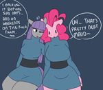  &lt;3 2015 anthro anthrofied big_breasts breasts clothed clothing dialogue duo earth_pony english_text equine female friendship_is_magic fur grey_body hair horse huge_breasts long_hair mammal maud_pie_(mlp) my_little_pony navel pink_body pink_hair pinkie_pie_(mlp) pony purple_hair sibling sisters somescrub text 