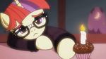  2015 animated candle clothing equine eyewear fantasyblade female fire friendship_is_magic glasses horn mammal moon moondancer_(mlp) my_little_pony night purple_eyes solo sweater unicorn 