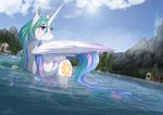  2015 dennybutt equine female feral friendship_is_magic horn mammal my_little_pony princess_celestia_(mlp) solo water wet winged_unicorn wings 