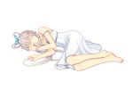  barefoot closed_eyes dongqing_zaozigao dress full_body highres long_hair luo_tianyi lying on_side silver_hair sleeping smile solo transparent_background vocaloid vocanese 